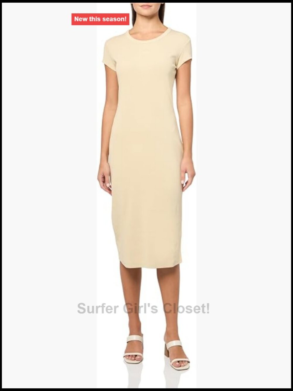 Ribbed Cotton Midi Dress Scoop Neck Cap Sleeve Pull On Summer